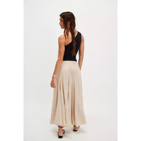 Free People Madras That Solid Linen Maxi Skirt A Line Godet Mid Rise M 284620 - Picture 4 of 9